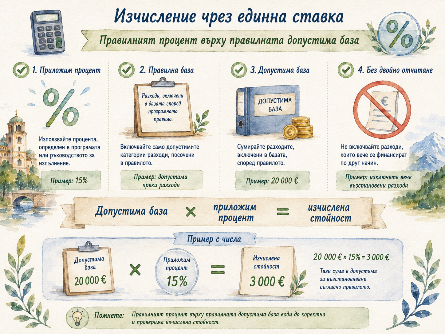 Акварелна формула за изчисляване чрез единна ставка върху правилната допустима база
