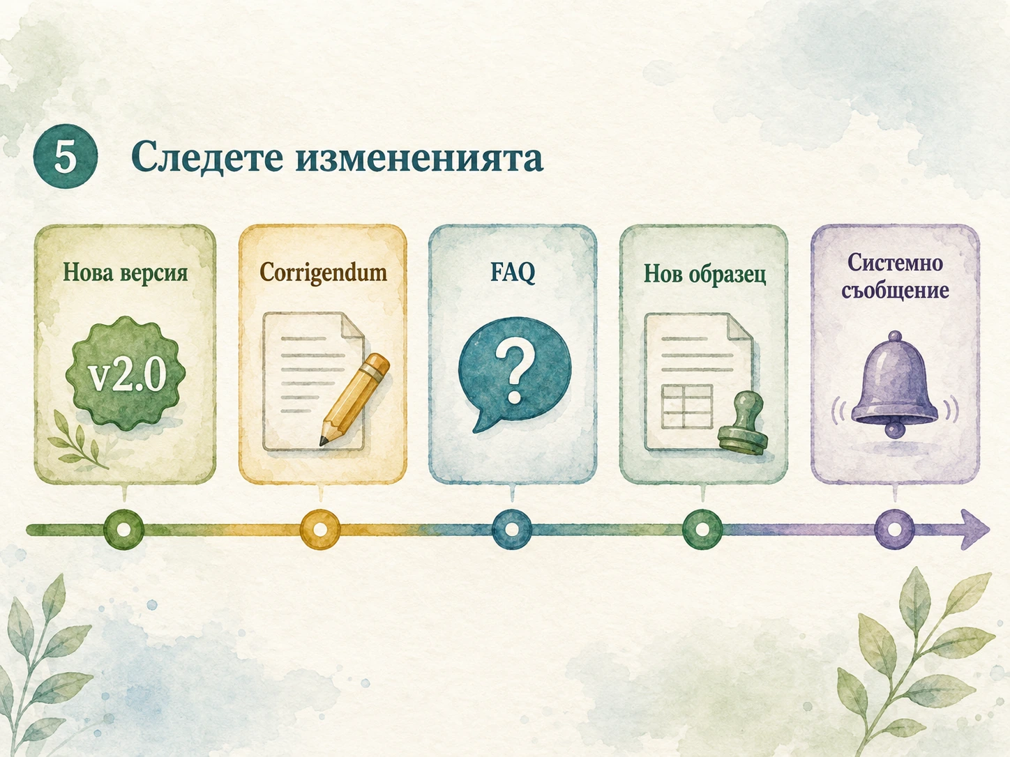 Самостоятелна акварелна линия за нова версия, corrigendum, FAQ, нов образец и системно съобщение